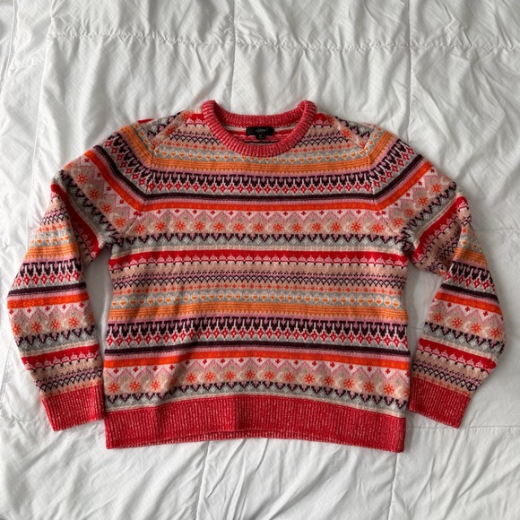 J. Crew Sweaters - J. Crew Fair Isle Lambswool Blend Cropped Sweater Women’s M Orange Ski Lodge